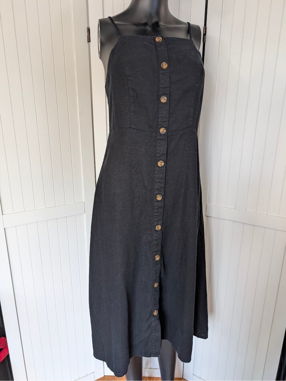 Old Navy This Is So You Black Linen Blend Button Front Midi Dress Small